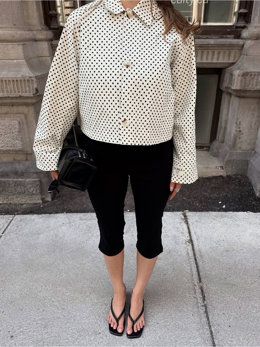 Cream Polka Dot Button-Up Crop Shirt